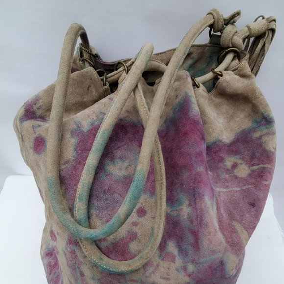 Prada XL suede Leather Bag backpack size tie dyed gray purple pink blue vintage - Picture 3 of 15